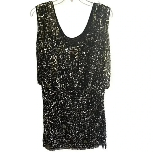 JS Collection Sequin Cocktail Dress Sleeveless Party Mini Dress Sparkly Black 12 - Picture 1 of 8
